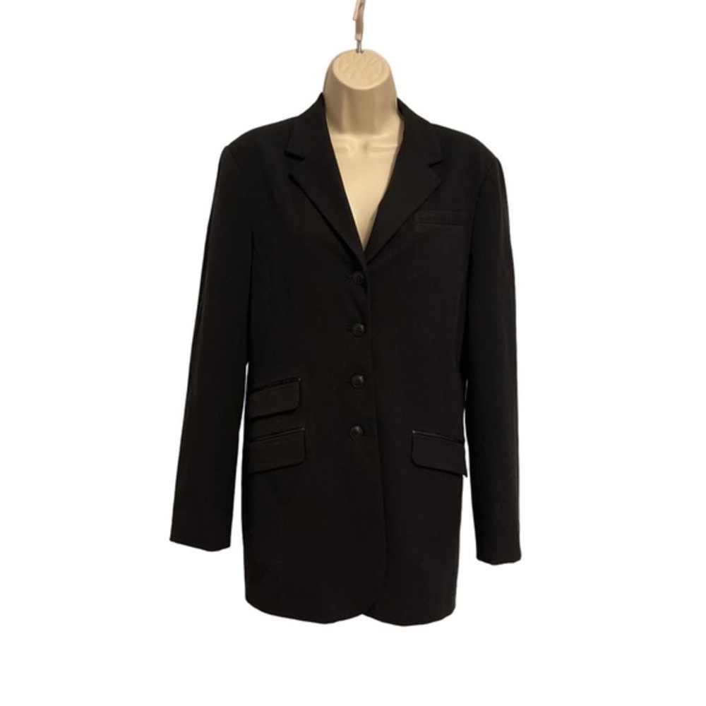 The Limited Stretch Black Longline Blazer Jacket 4-Button Faux Leather Trim M